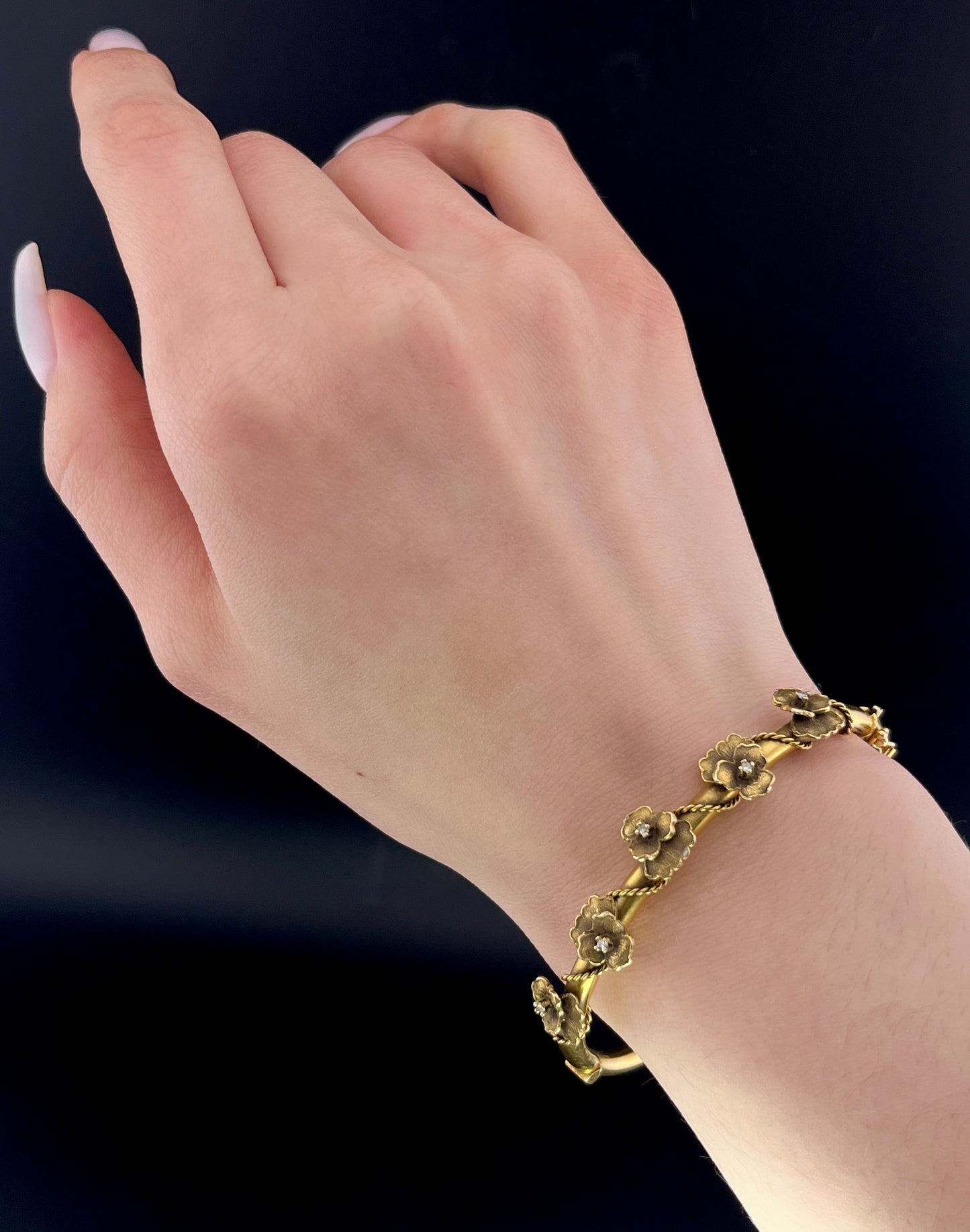 Antique 14K & Diamond Pansy Bracelet