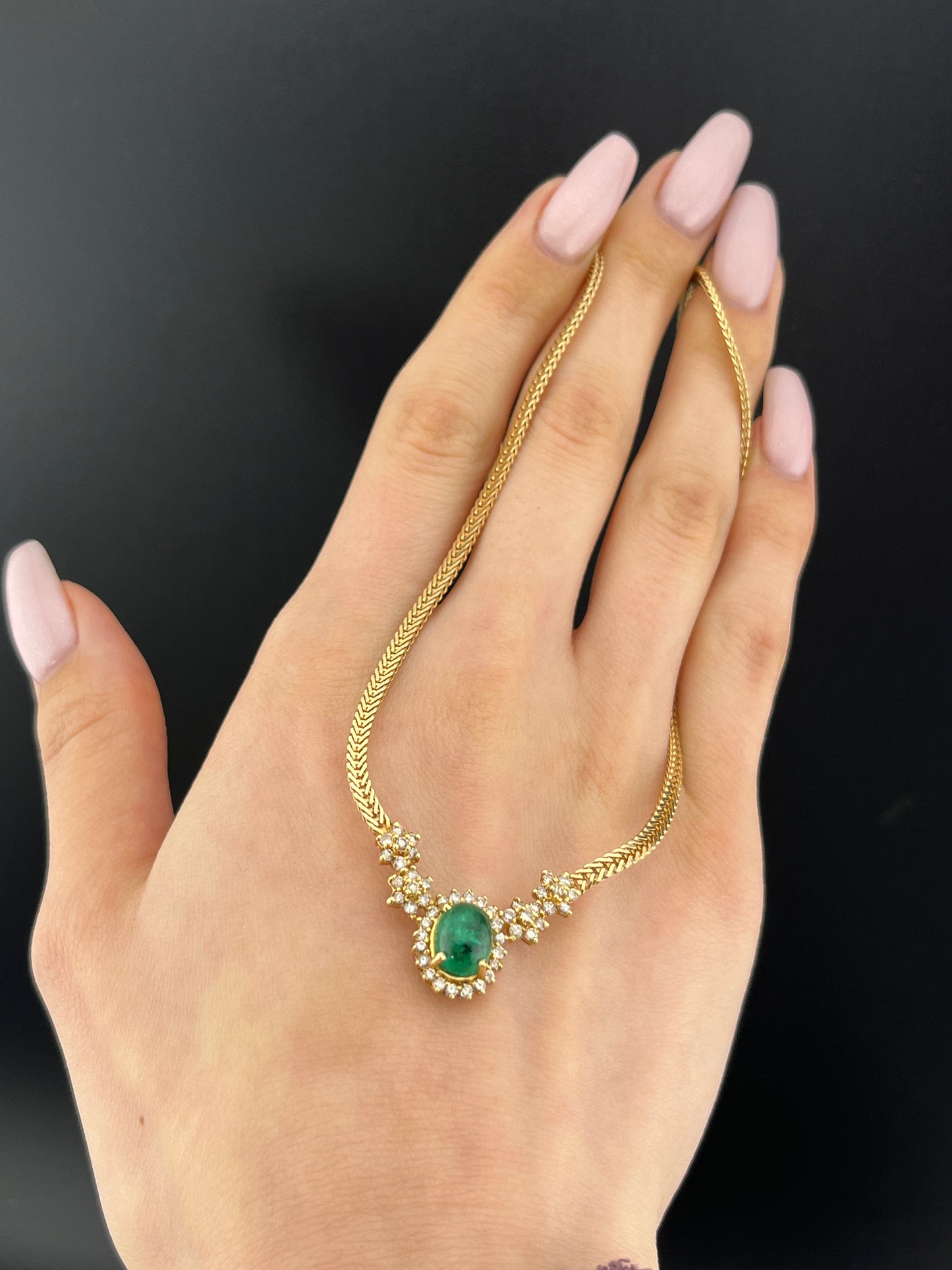 SOLD Estate 14K, Diamond & Emerald Necklace