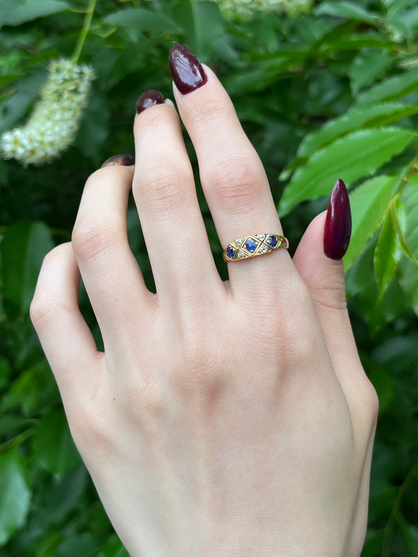 Antique 14K, Diamond & Sapphire Ring