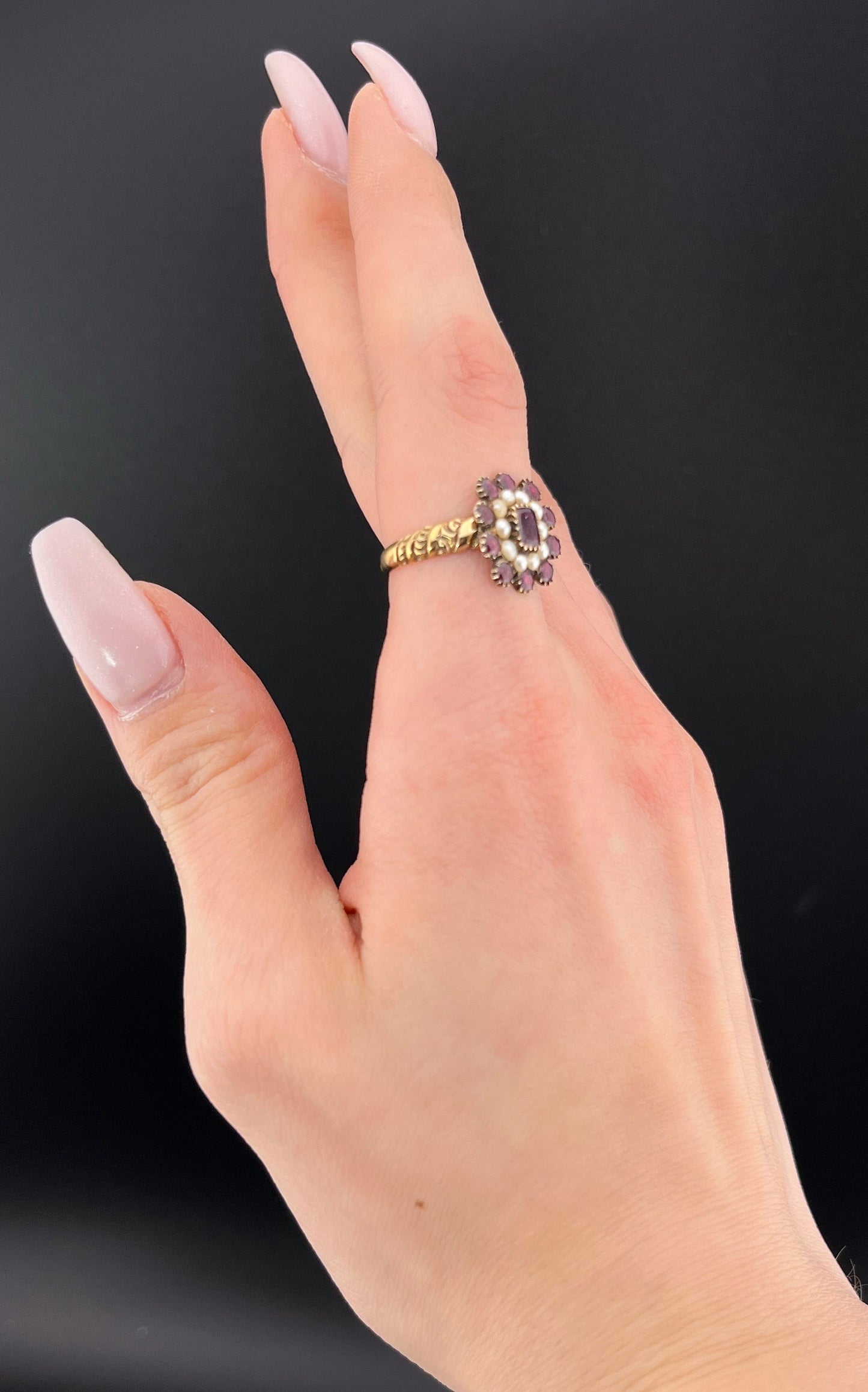 Antique 14K, 10K, Garnet & Seed Pearl Conversion Ring