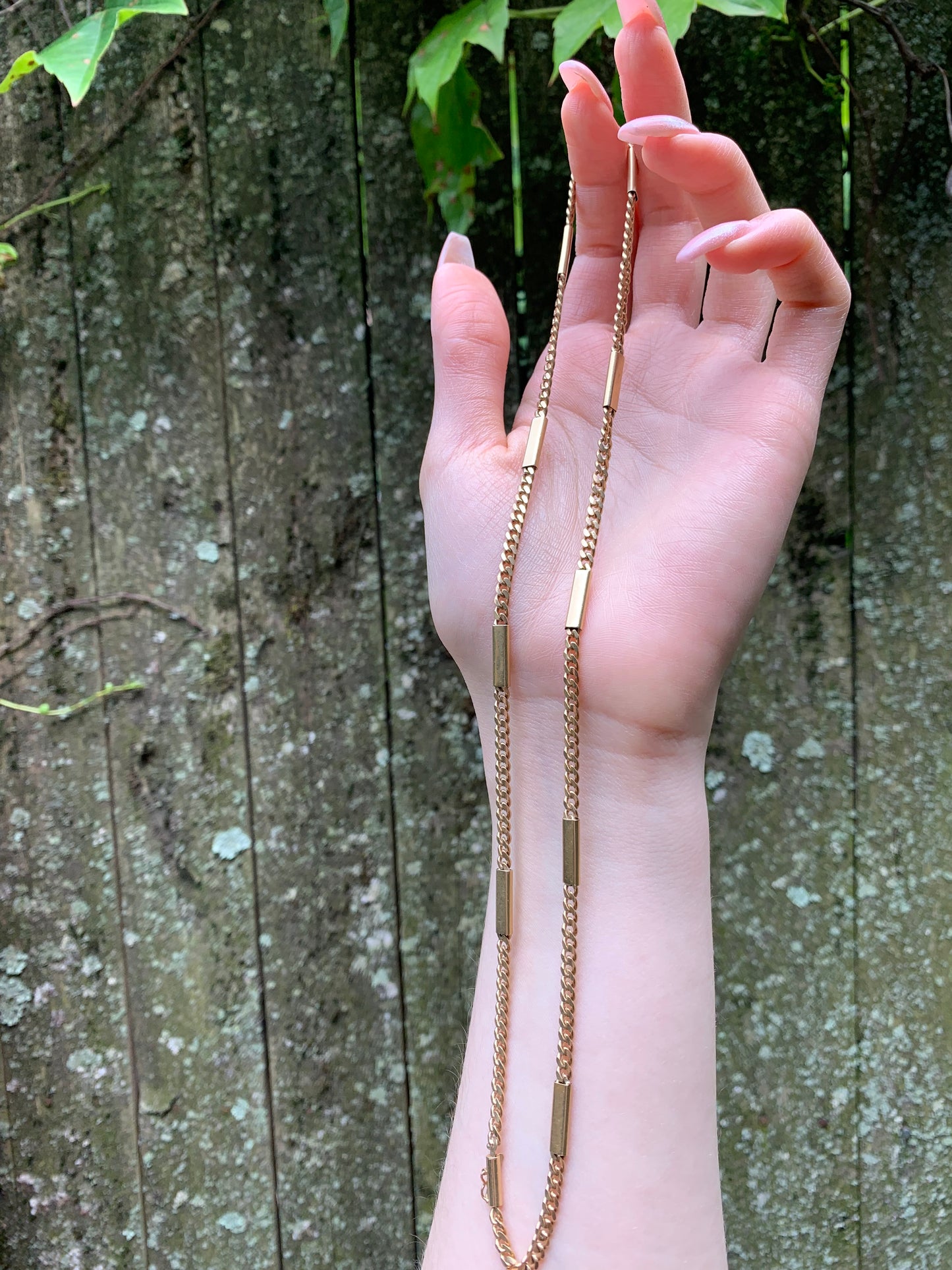 14K Gold Curb Station Chain