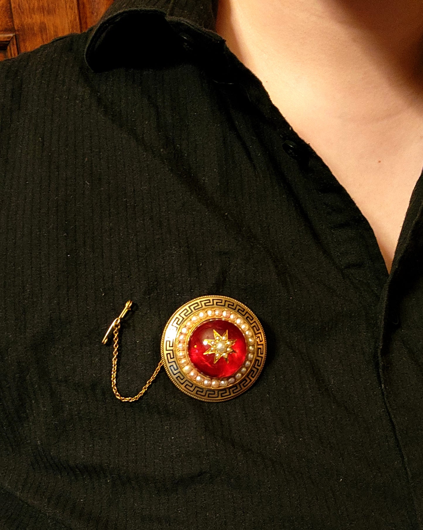 Bold 18K Archeological Revival Brooch with Locket c.1870's K