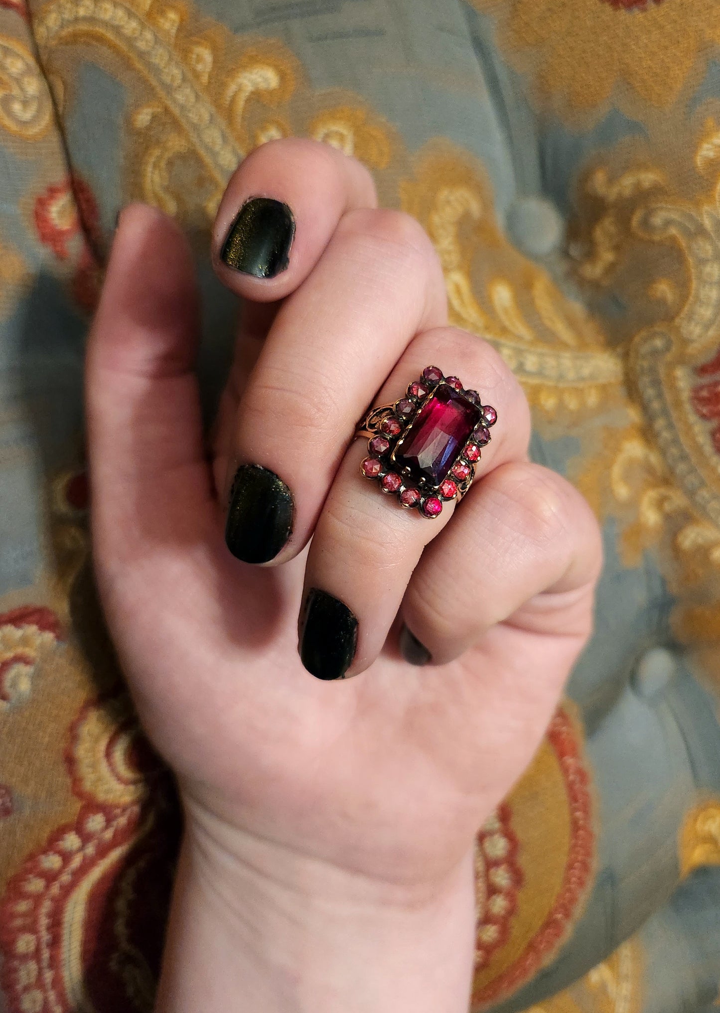 SOLD Antique French18K & Foiled Perpignan Garnet Ring