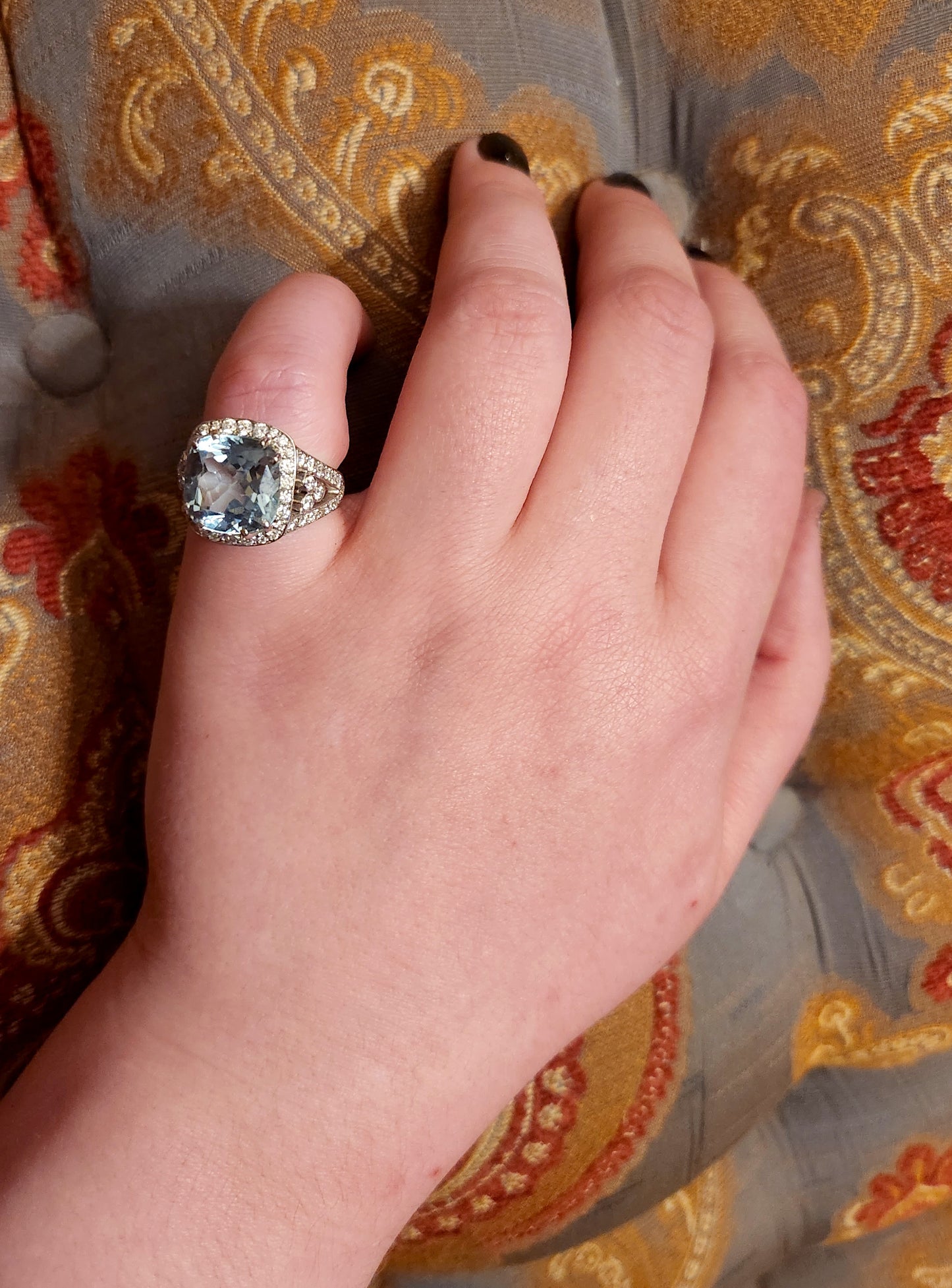 SOLD Opulent 18K & 6.15ct Aquamarine & Diamond Ring