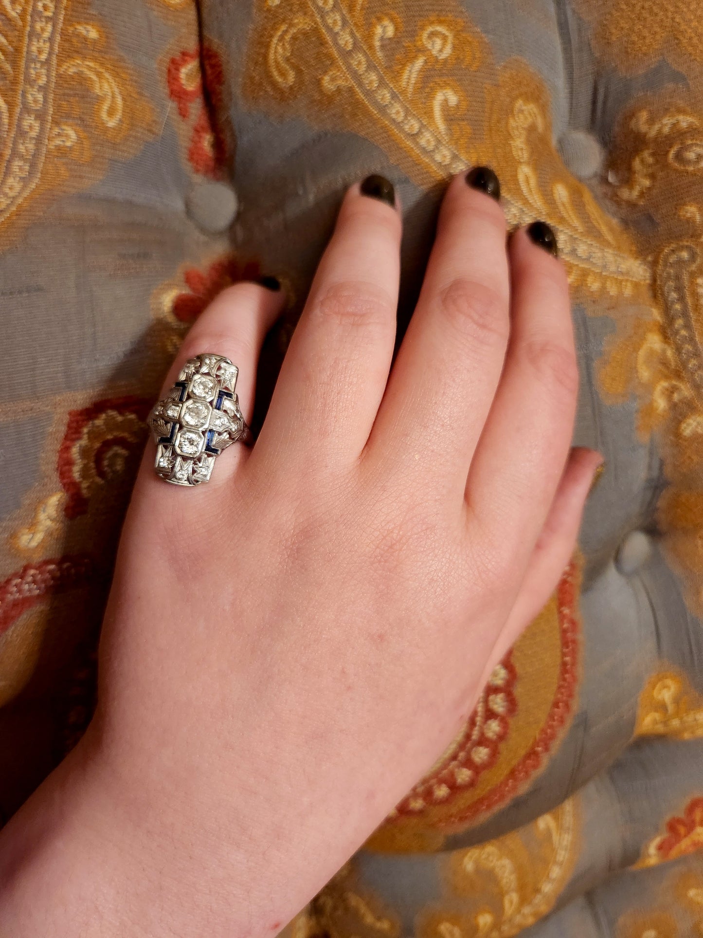Art Deco Platinum, Diamond & Sapphire Ring