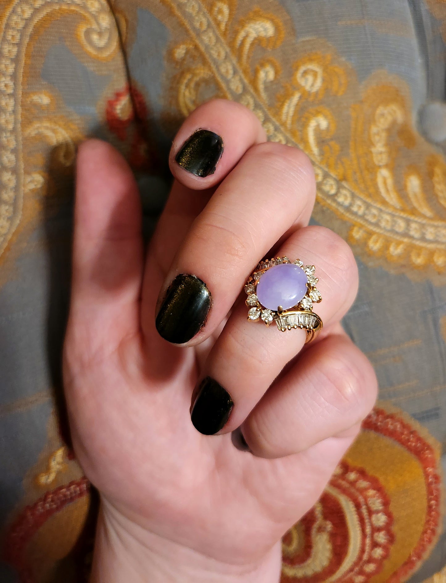 SOLD 14K, Lavender Jade & Diamond Ring