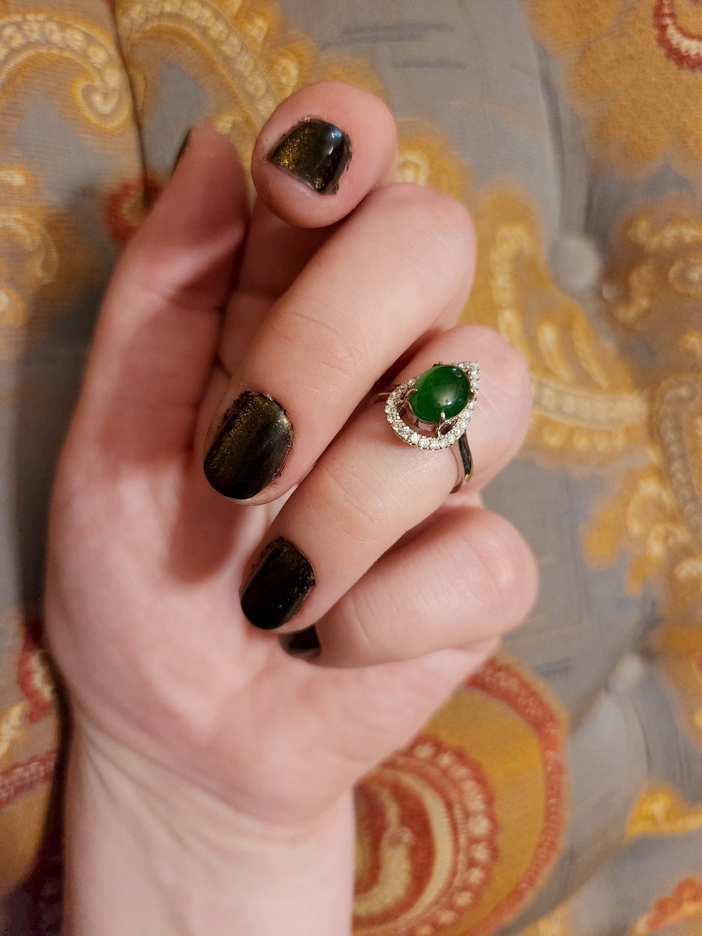 18K White Gold Diamond & Imperial Jadeite Jade Ring