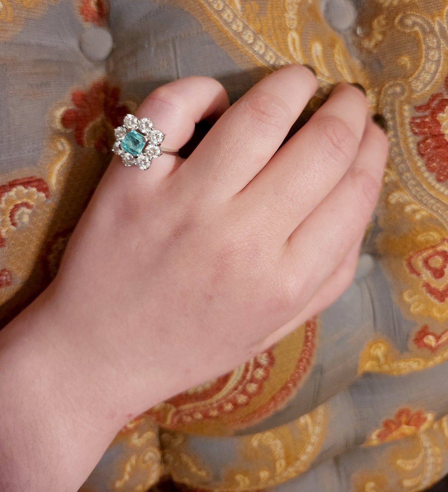 SOLD - 18K, Light Green Emerald (Beryl) & Diamond Ring