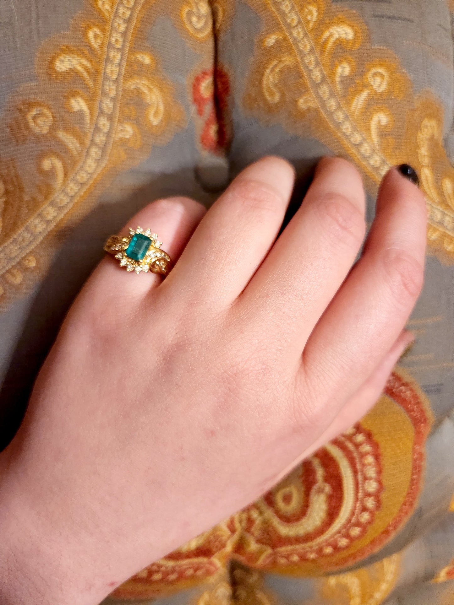 SOLD Vintage 14K, Emerald & Diamond Ring