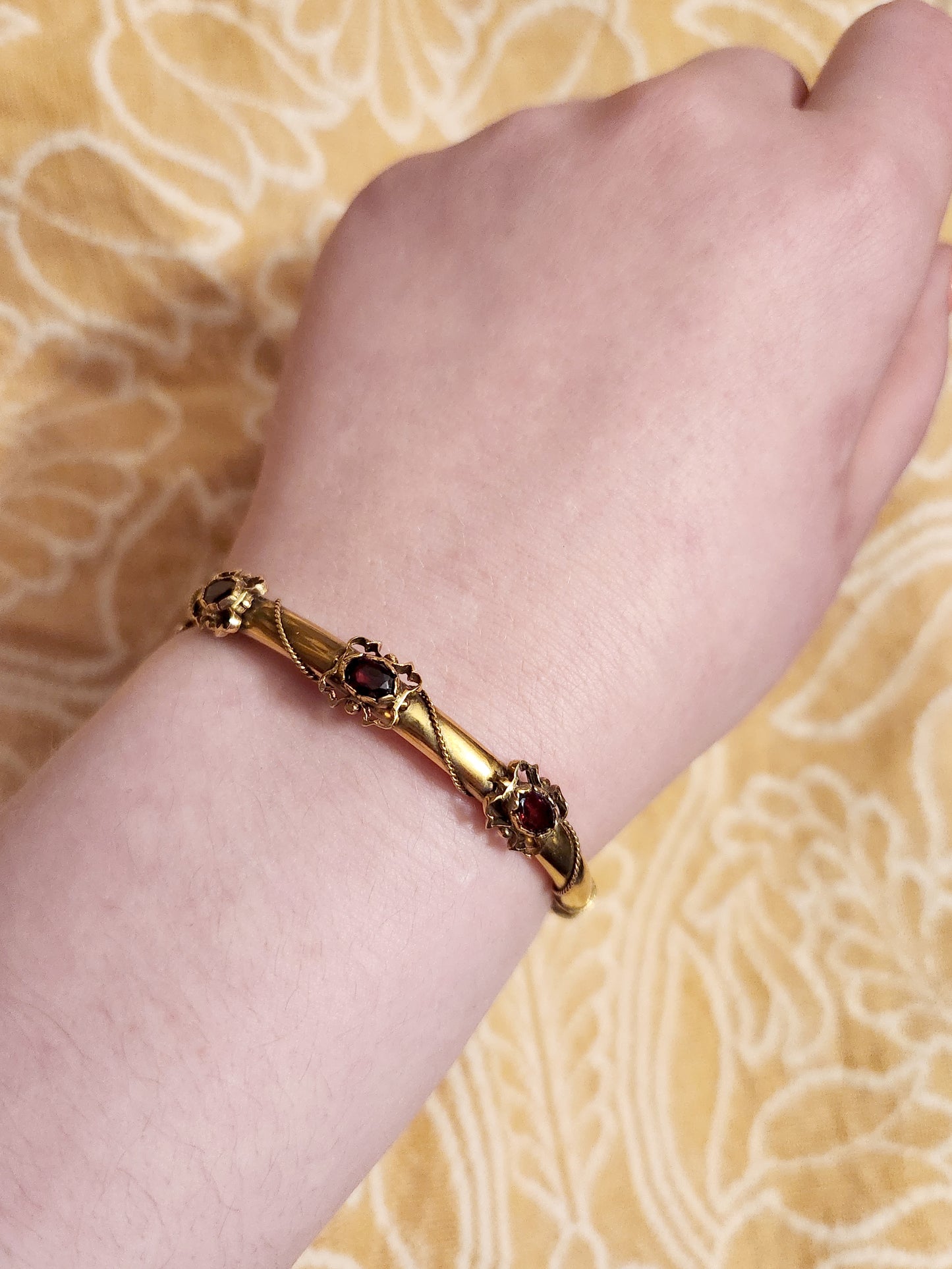 SOLD Antique 14K & Garnet Bangle Bracelet