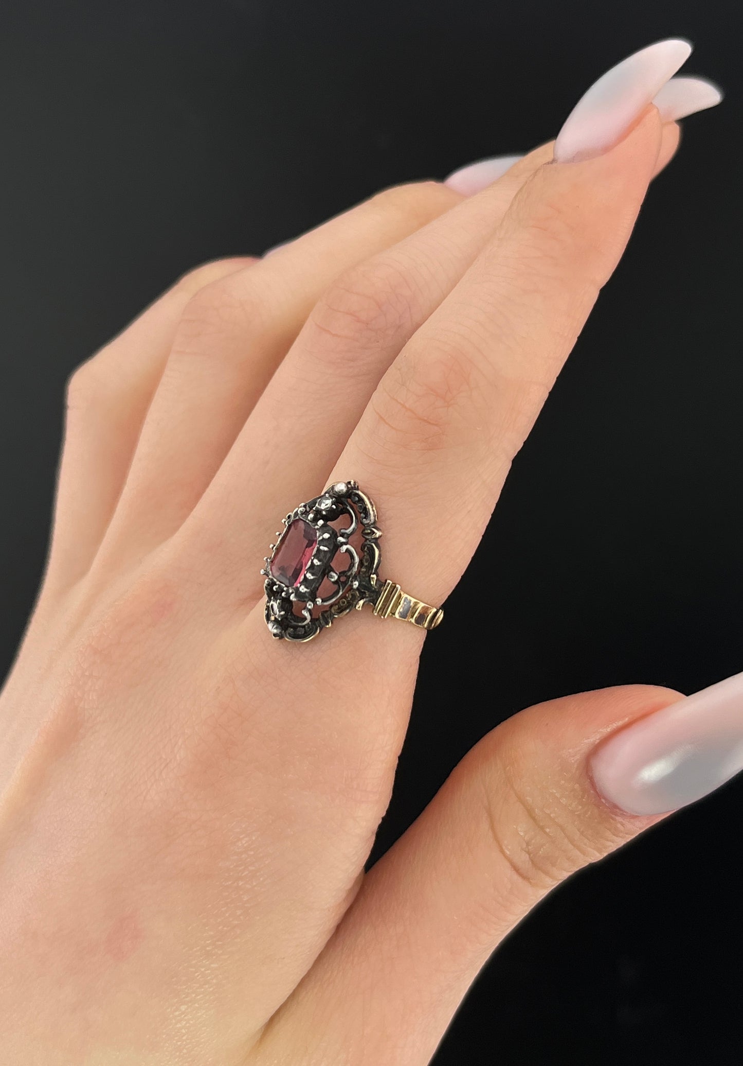 Antique 10K, Silver, Tourmaline & Paste Ring
