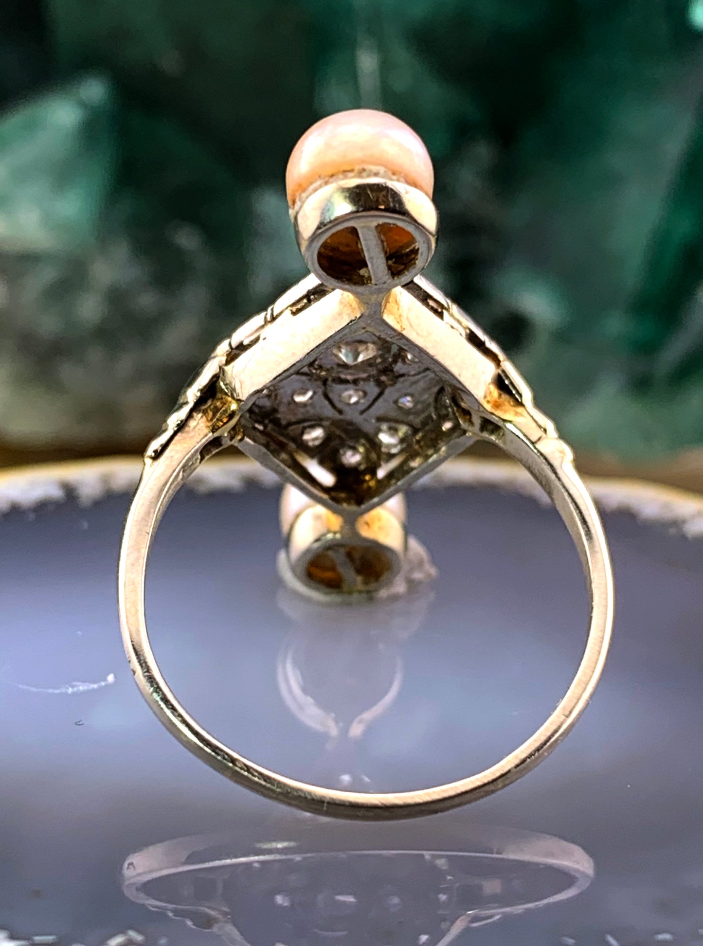 Antique French 18K, Diamond & Pearl Ring
