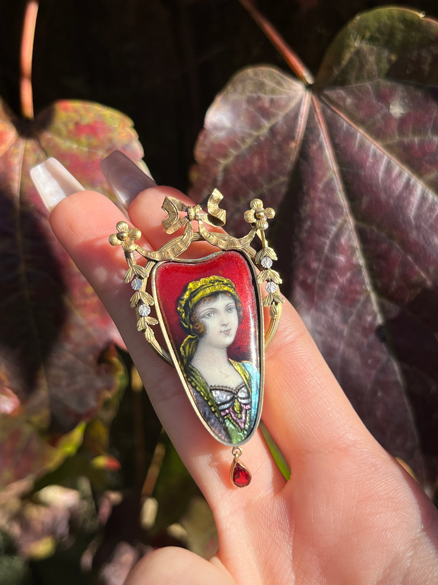 Antique French 18K, Enamel & Garnet Limoges Pendant
