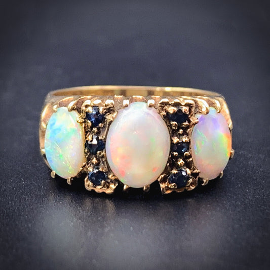 Vintage Estate 9K, Opal & Sapphire Ring