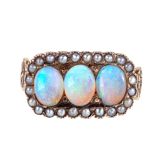 SOLD Antique 14K, Opal & Seed Pearl Ring
