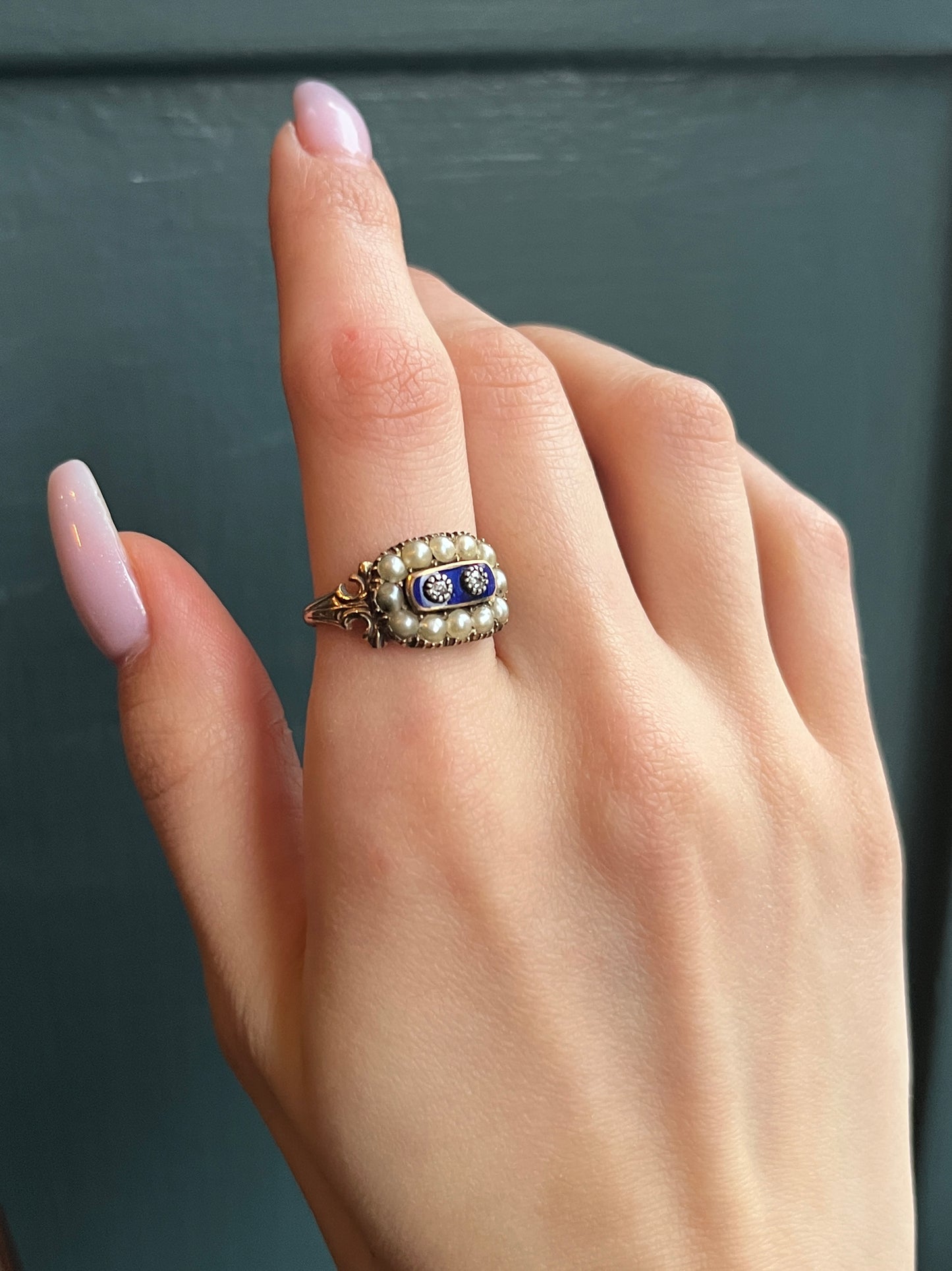 Antique 14K, 10K, Silver, Diamond, Seed Pearl & Enamel Conversion Ring