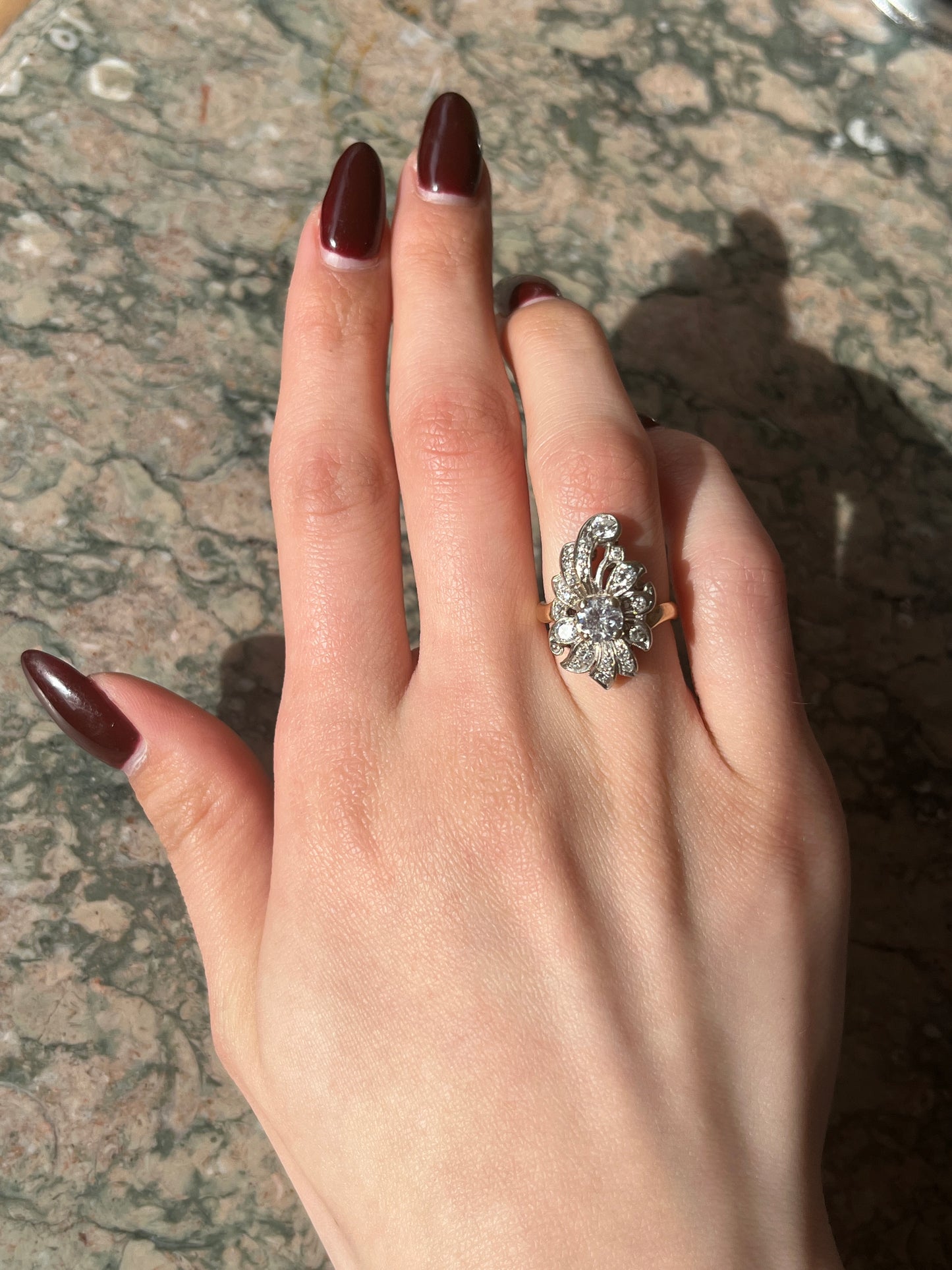 Vintage 14K & Diamond Floral Cocktail Ring