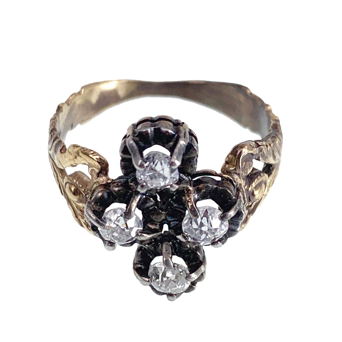Antique 18K, 14K, Silver & Diamond Quatrefoil Conversion Ring