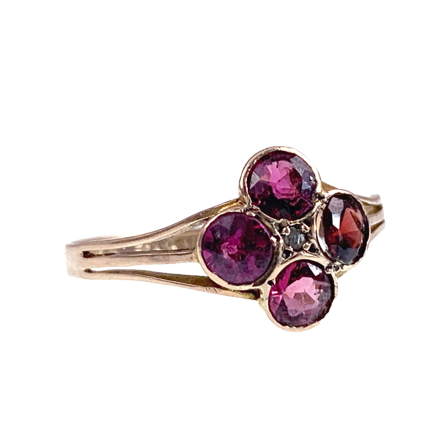 Antique Edwardian 9K, Tourmaline & Diamond Quatrafoil Ring