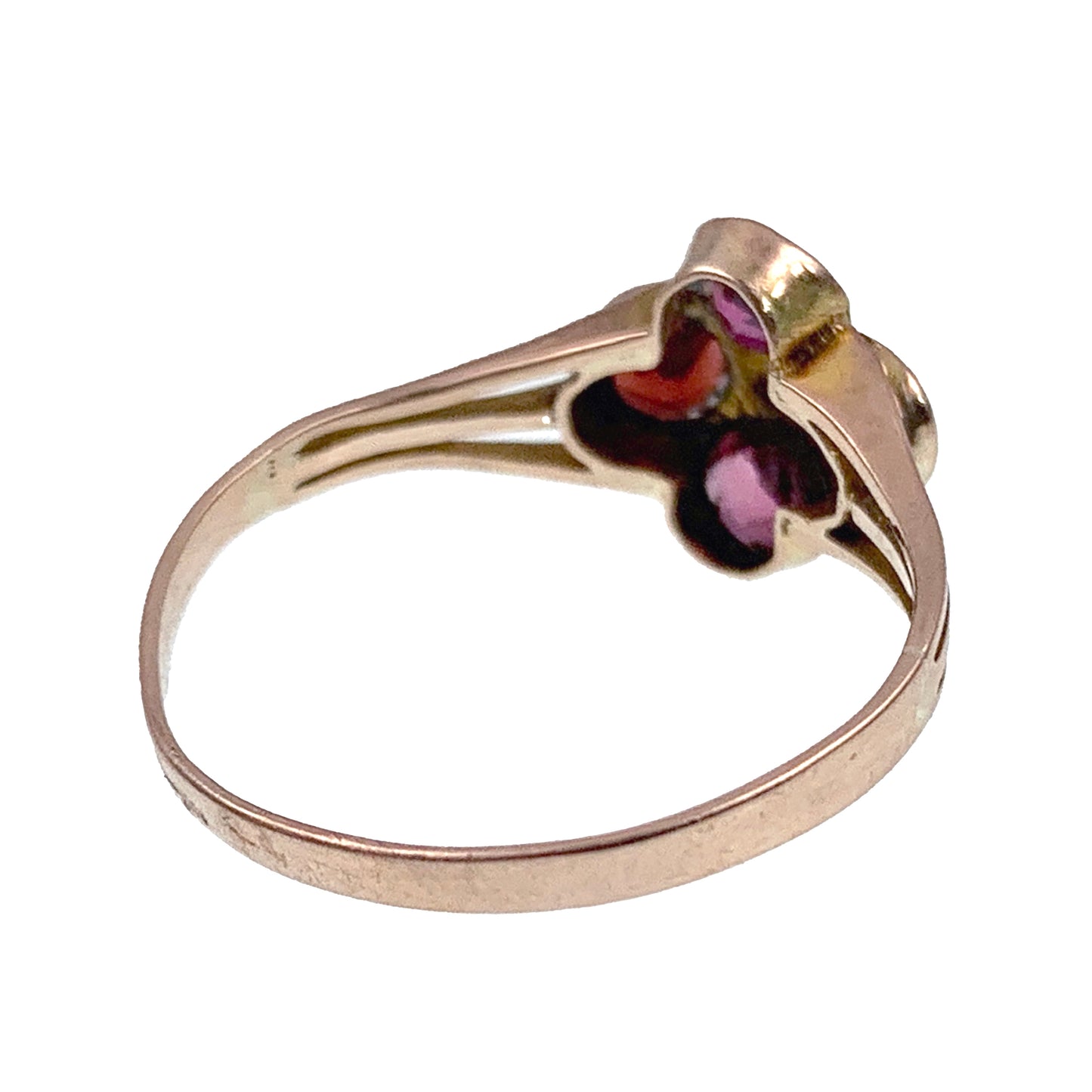 Antique Edwardian 9K, Tourmaline & Diamond Quatrafoil Ring