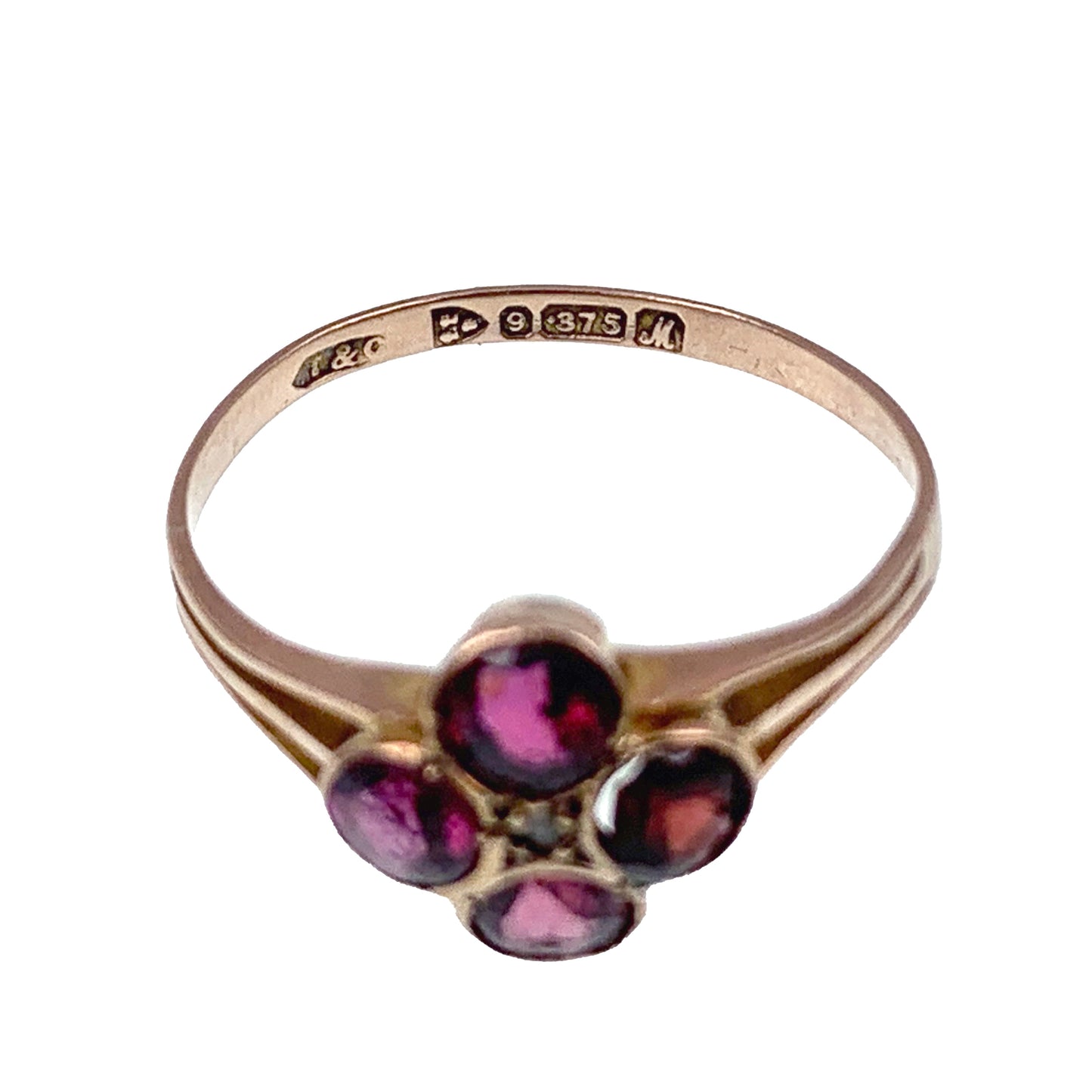Antique Edwardian 9K, Tourmaline & Diamond Quatrafoil Ring