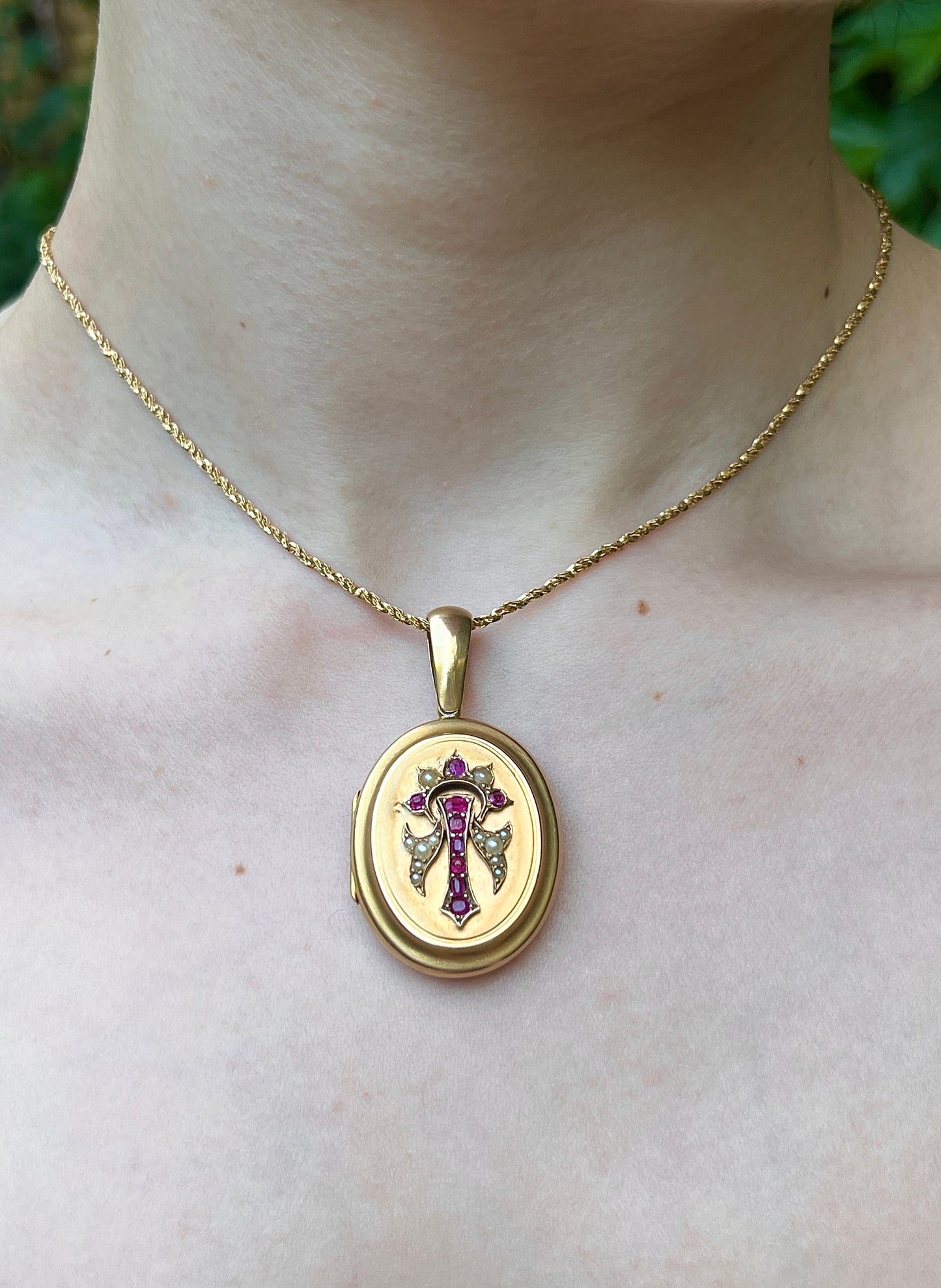 Antique 15K, Ruby & Pearl Locket Pendant