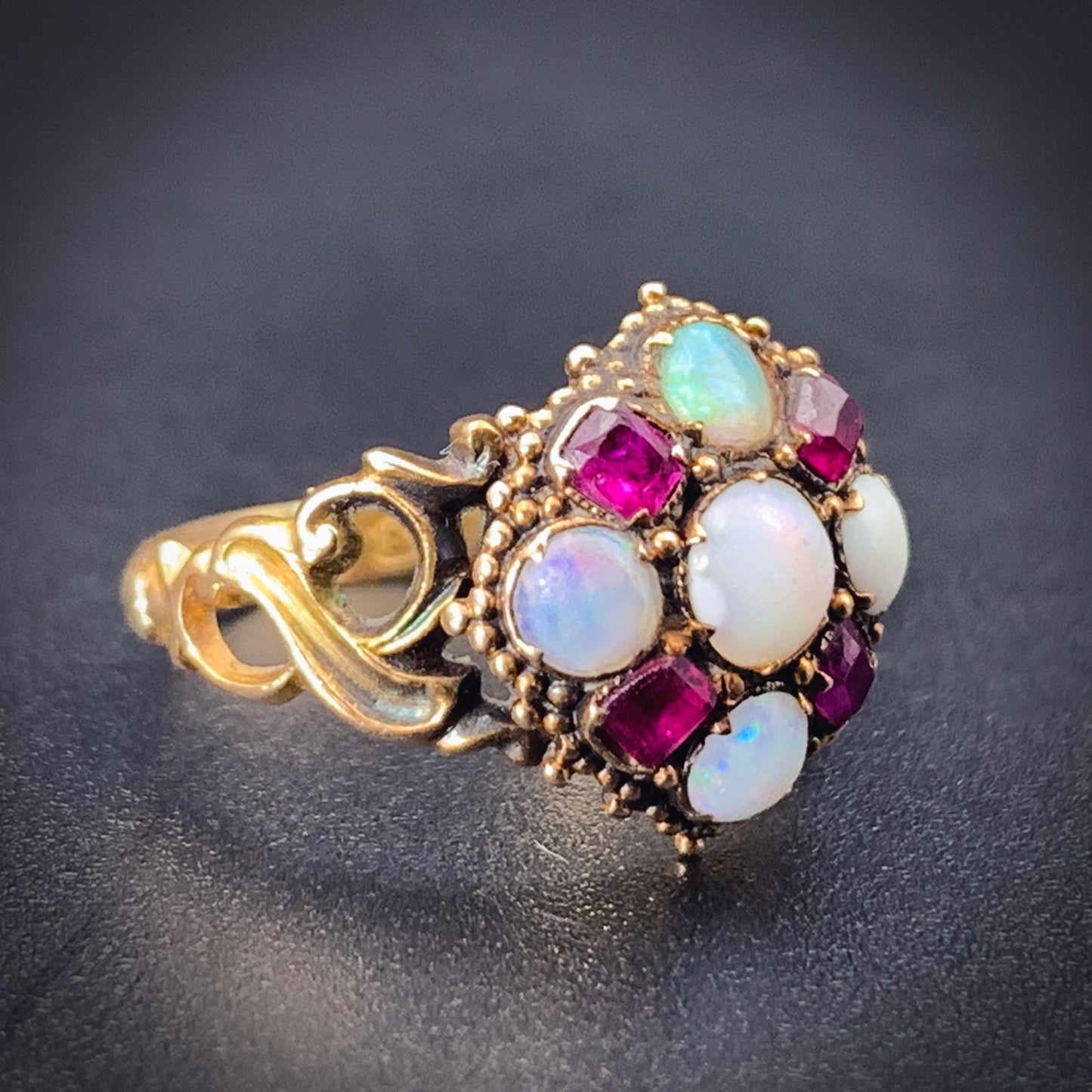 Antique English 15K, Ruby & Opal Cruciform Ring