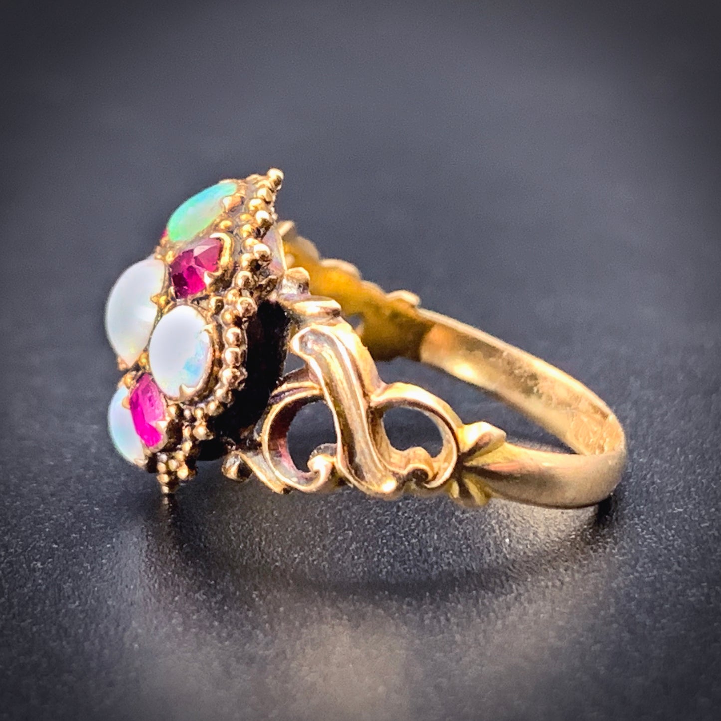 Antique English 15K, Ruby & Opal Cruciform Ring