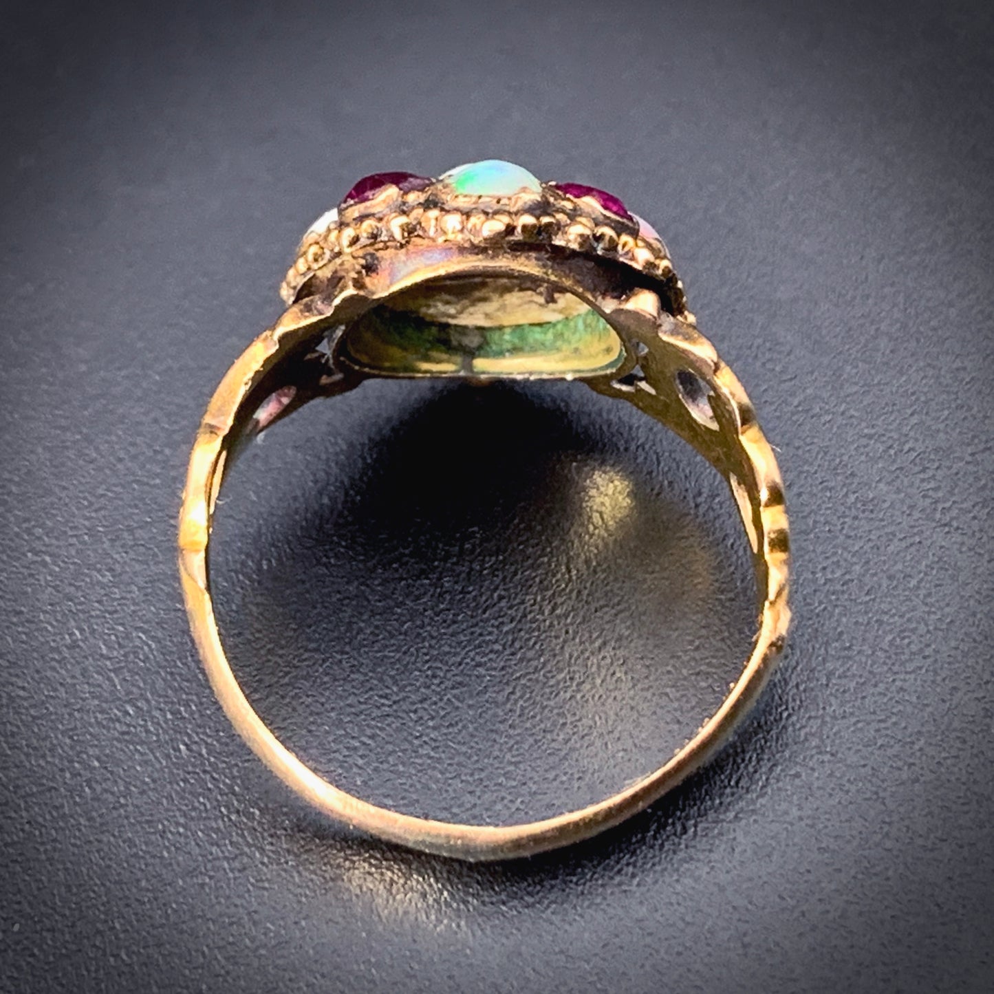 Antique English 15K, Ruby & Opal Cruciform Ring