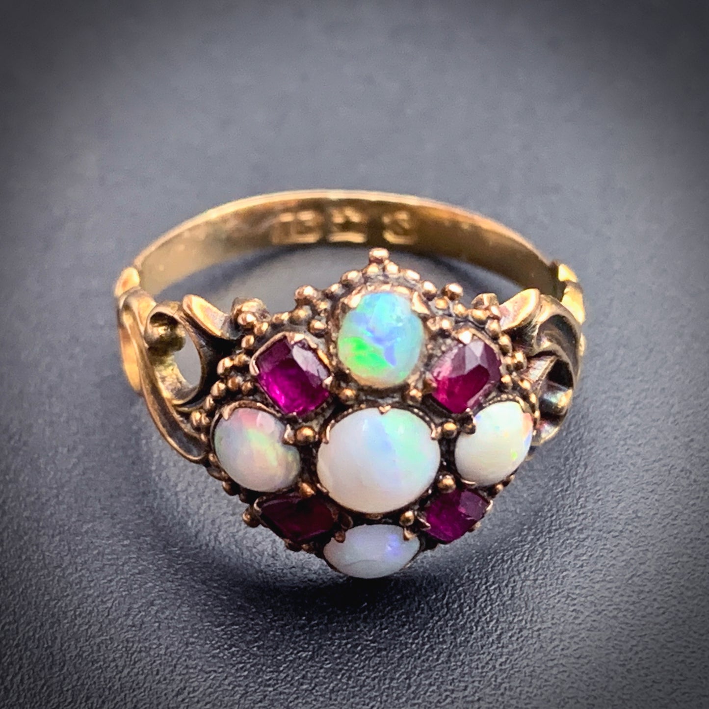 Antique English 15K, Ruby & Opal Cruciform Ring