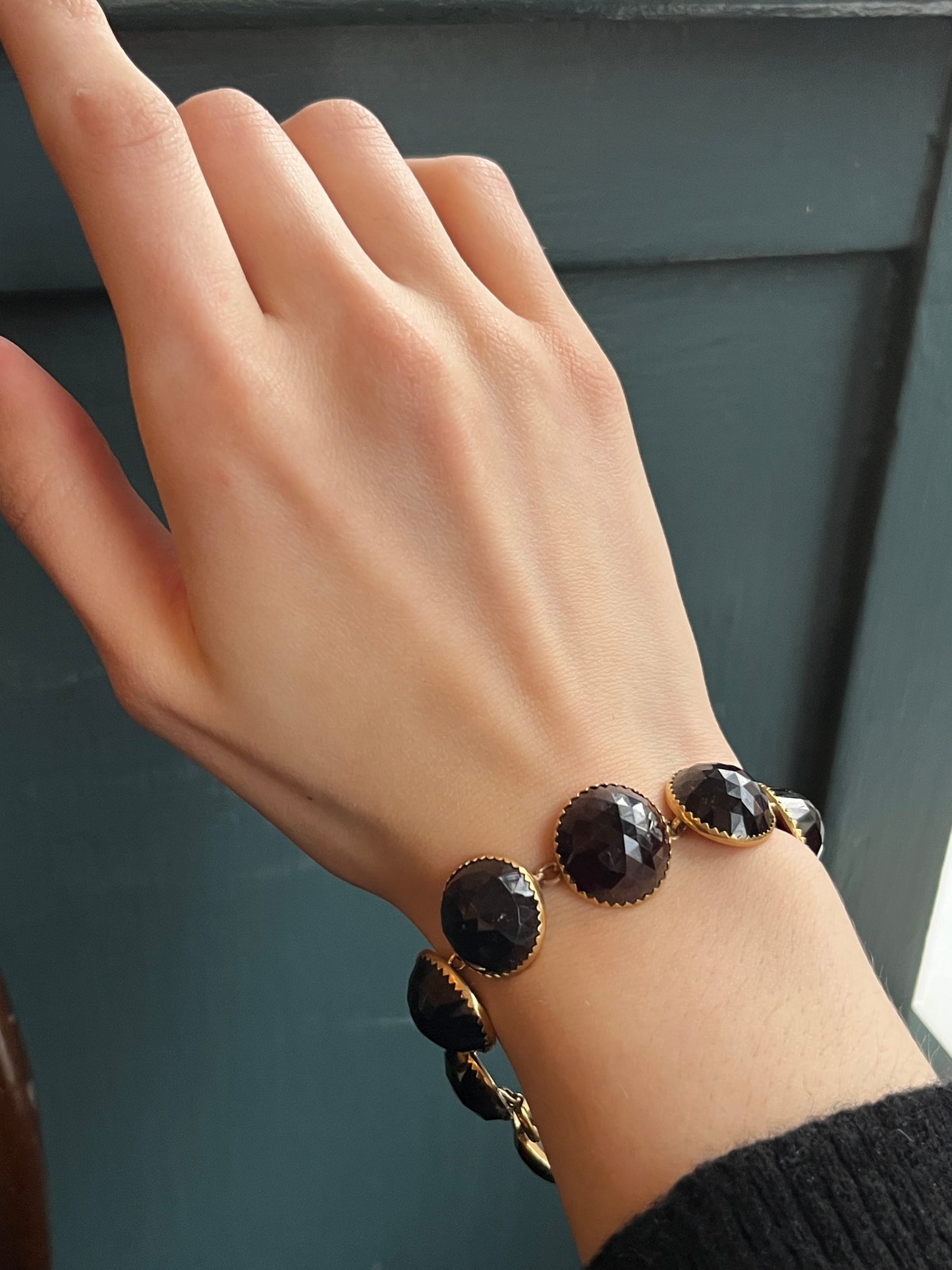 Antique French 18K & Rose Cut Garnet Bracelet