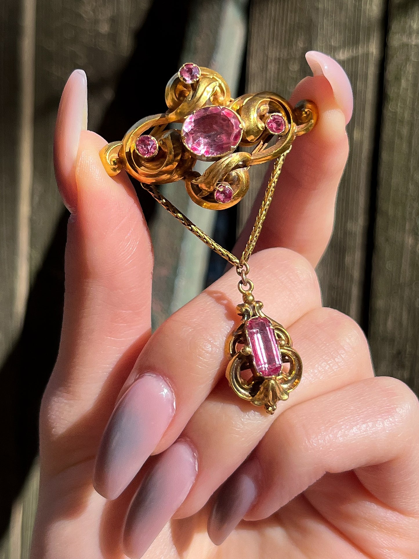 SOLD Antique Georgian 15-16K & Imperial Pink Topaz & Pink Tourmaline Brooch/Pendant