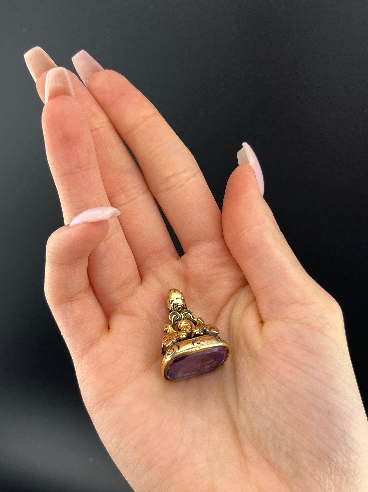 Antique 15K & Amethyst Intaglio Watch Fob