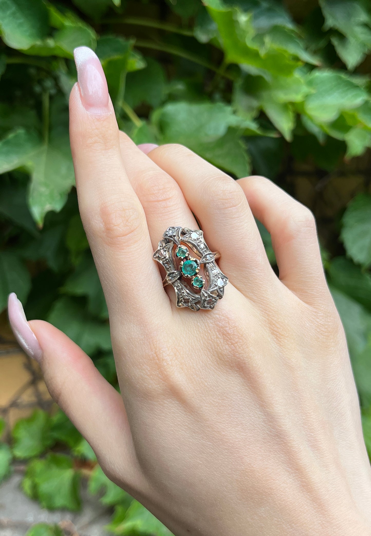 Estate 14K, Diamond & Emerald Ring