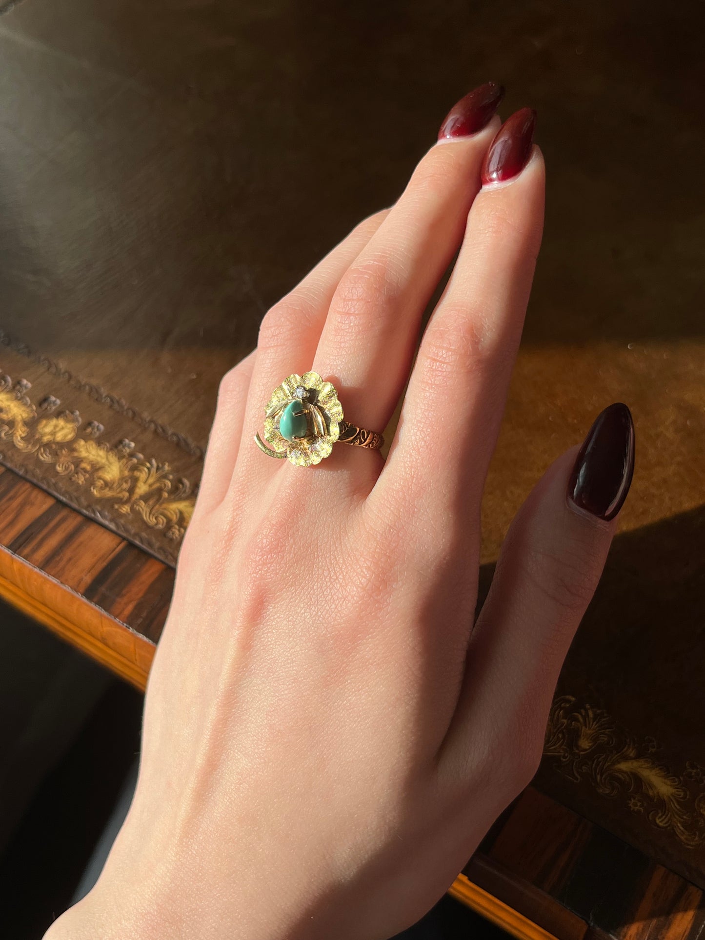 Vintage 14K, 10K, Diamond & Turquoise Insect Conversion Ring