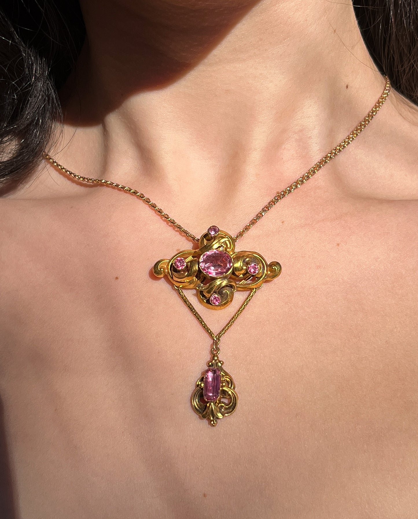 SOLD Antique Georgian 15-16K & Imperial Pink Topaz & Pink Tourmaline Brooch/Pendant
