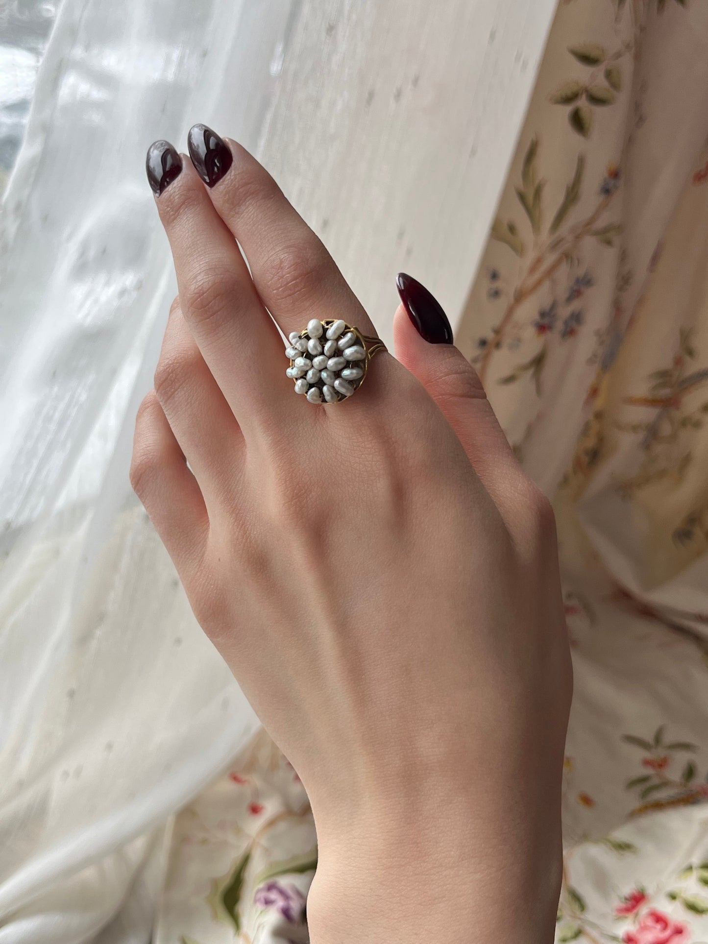 SOLD Antique French 18K & Natural Seed Pearl Cluster Ring