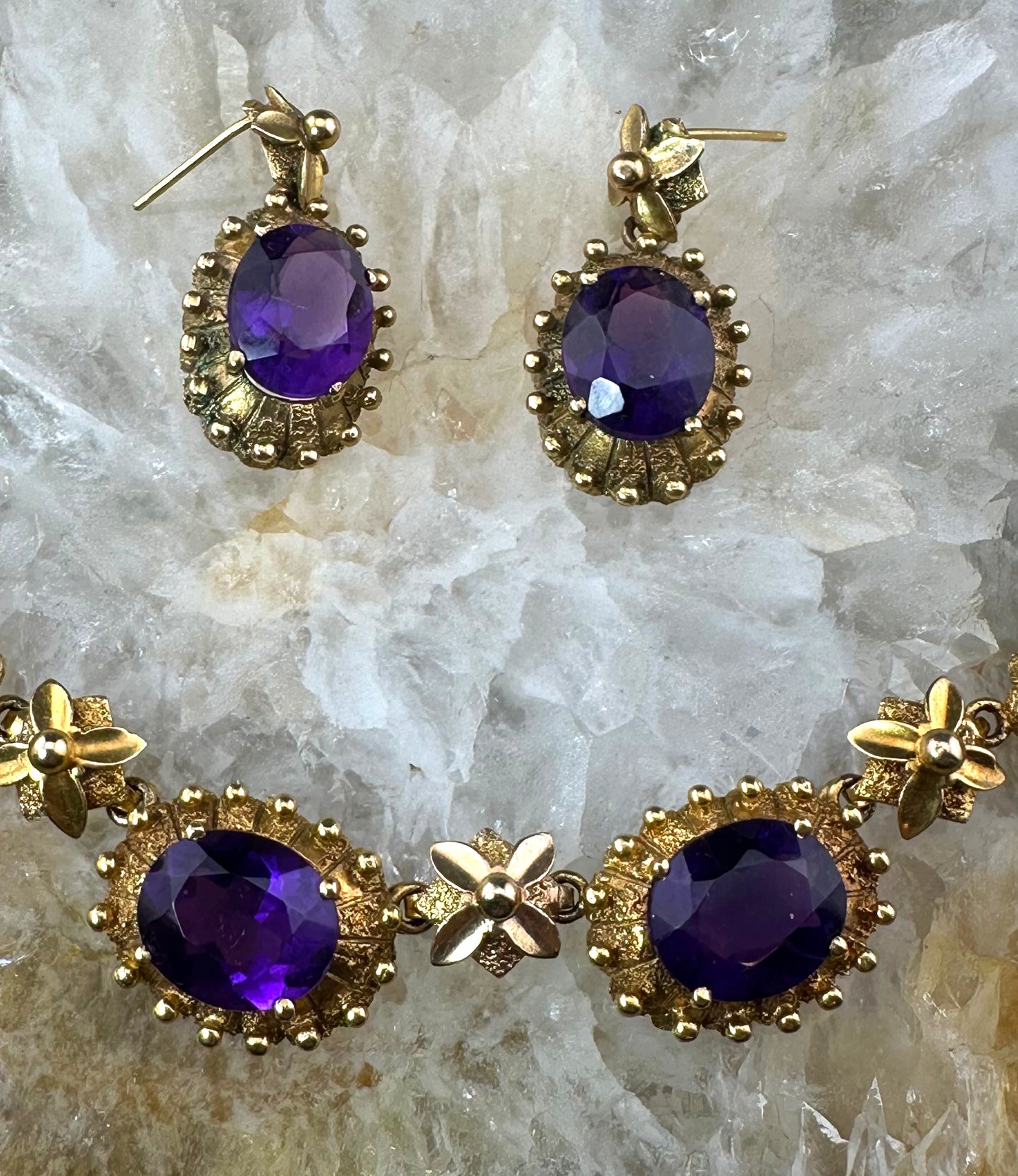 Vintage Antique Revival 9K & Amethyst Demi-Parure