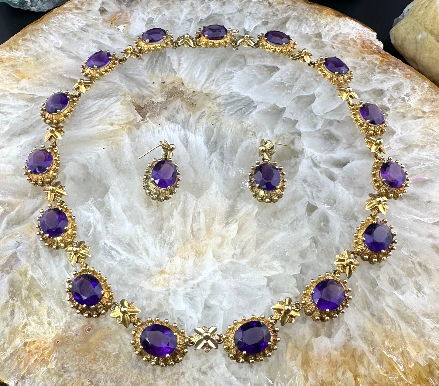 Vintage Antique Revival 9K & Amethyst Demi-Parure