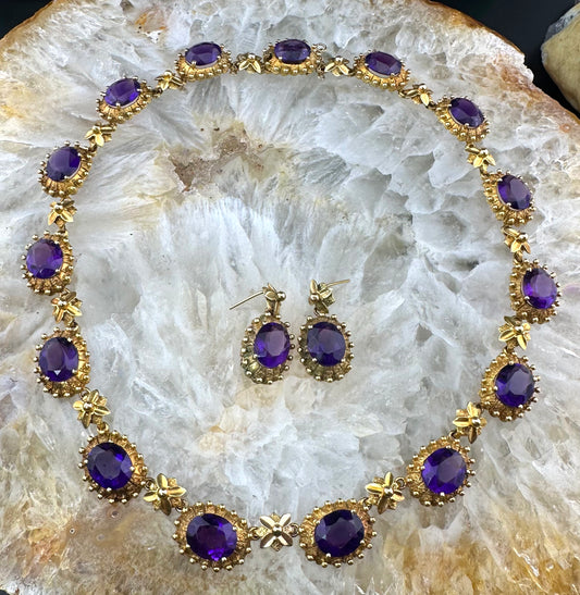 Vintage Antique Revival 9K & Amethyst Demi-Parure