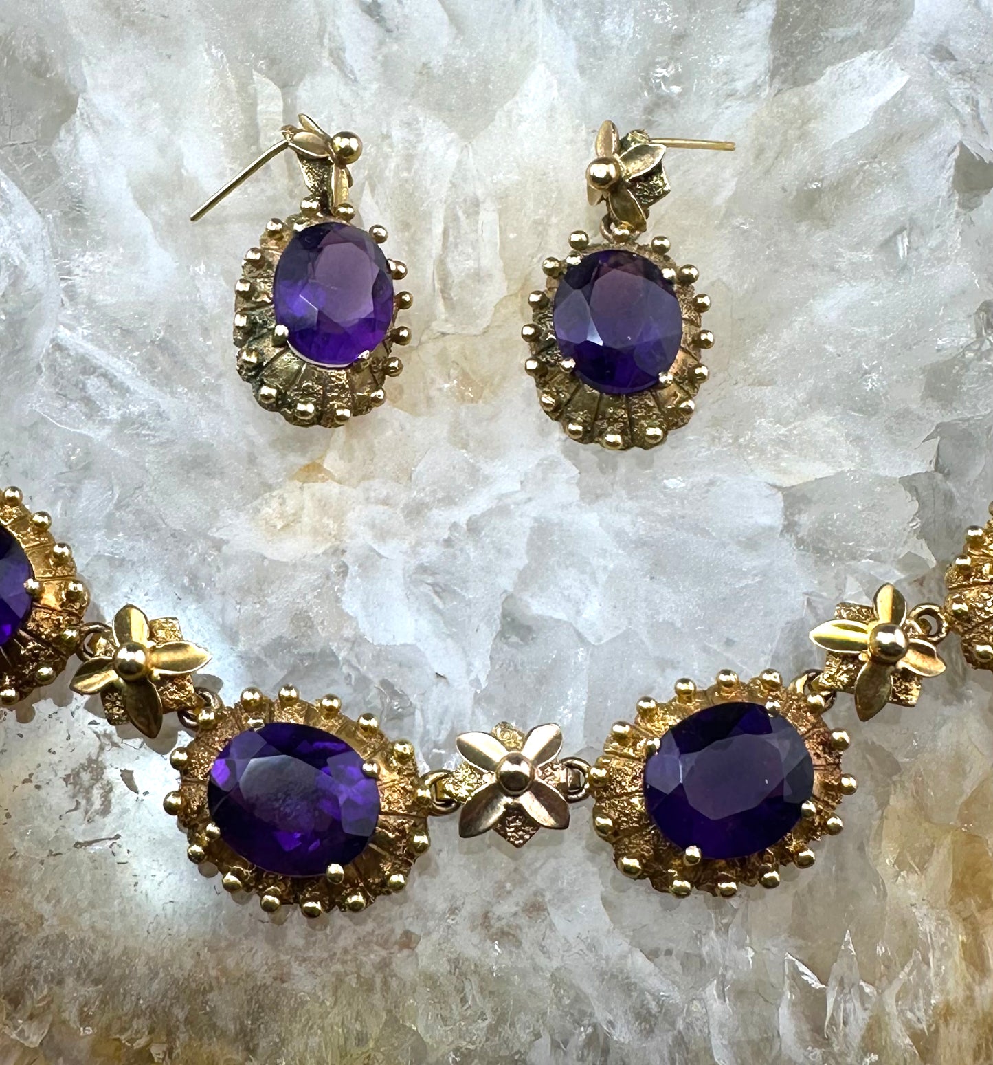 Vintage Antique Revival 9K & Amethyst Demi-Parure