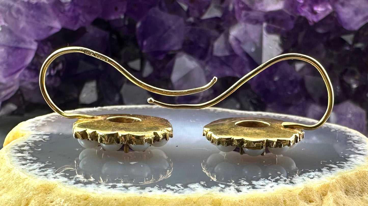 Antique 14K, Amethyst & Pearl Earrings