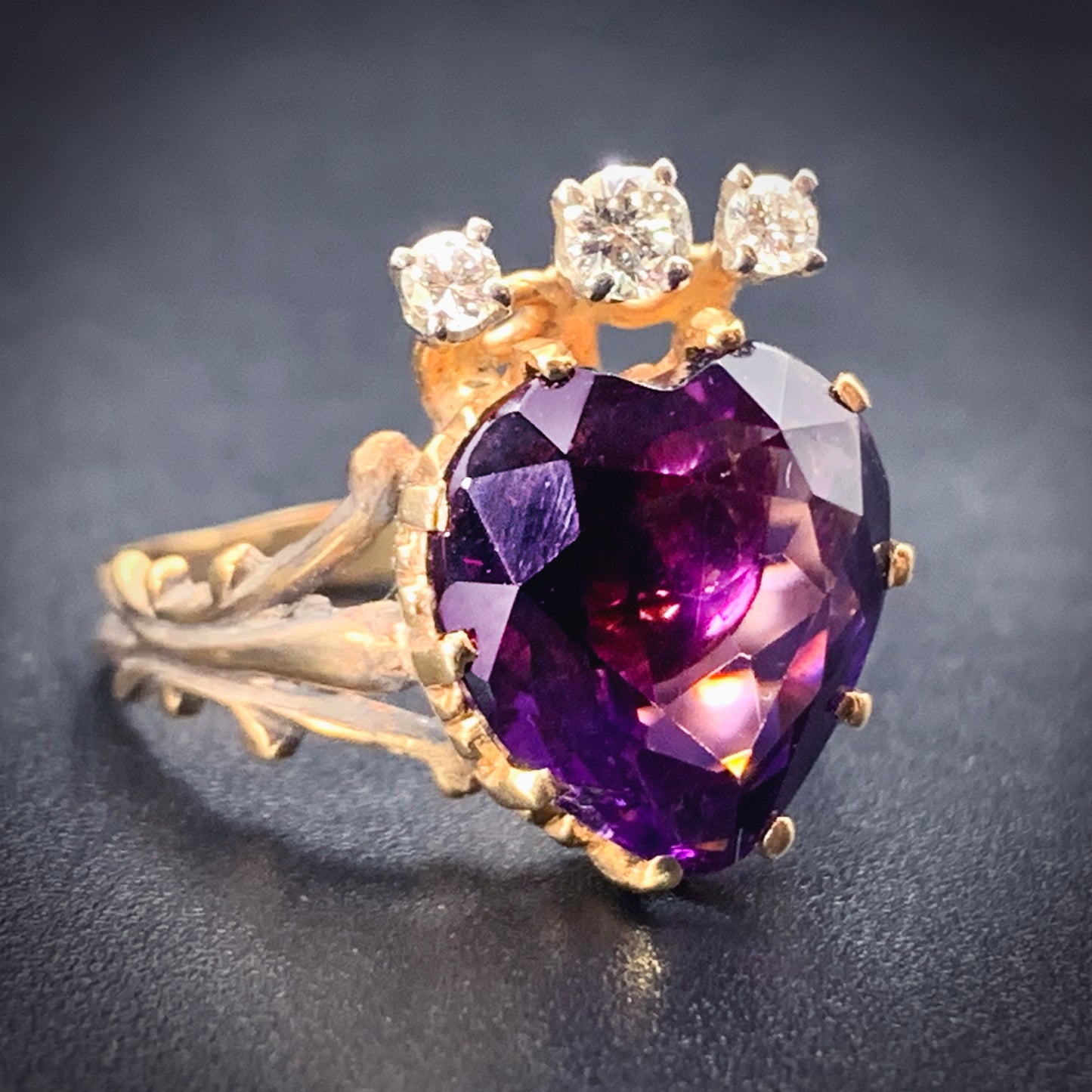 Antique 14K, Diamond & Amethyst Heart Conversion Ring