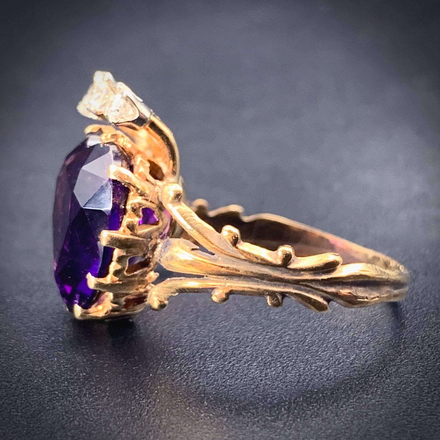 Antique 14K, Diamond & Amethyst Heart Conversion Ring