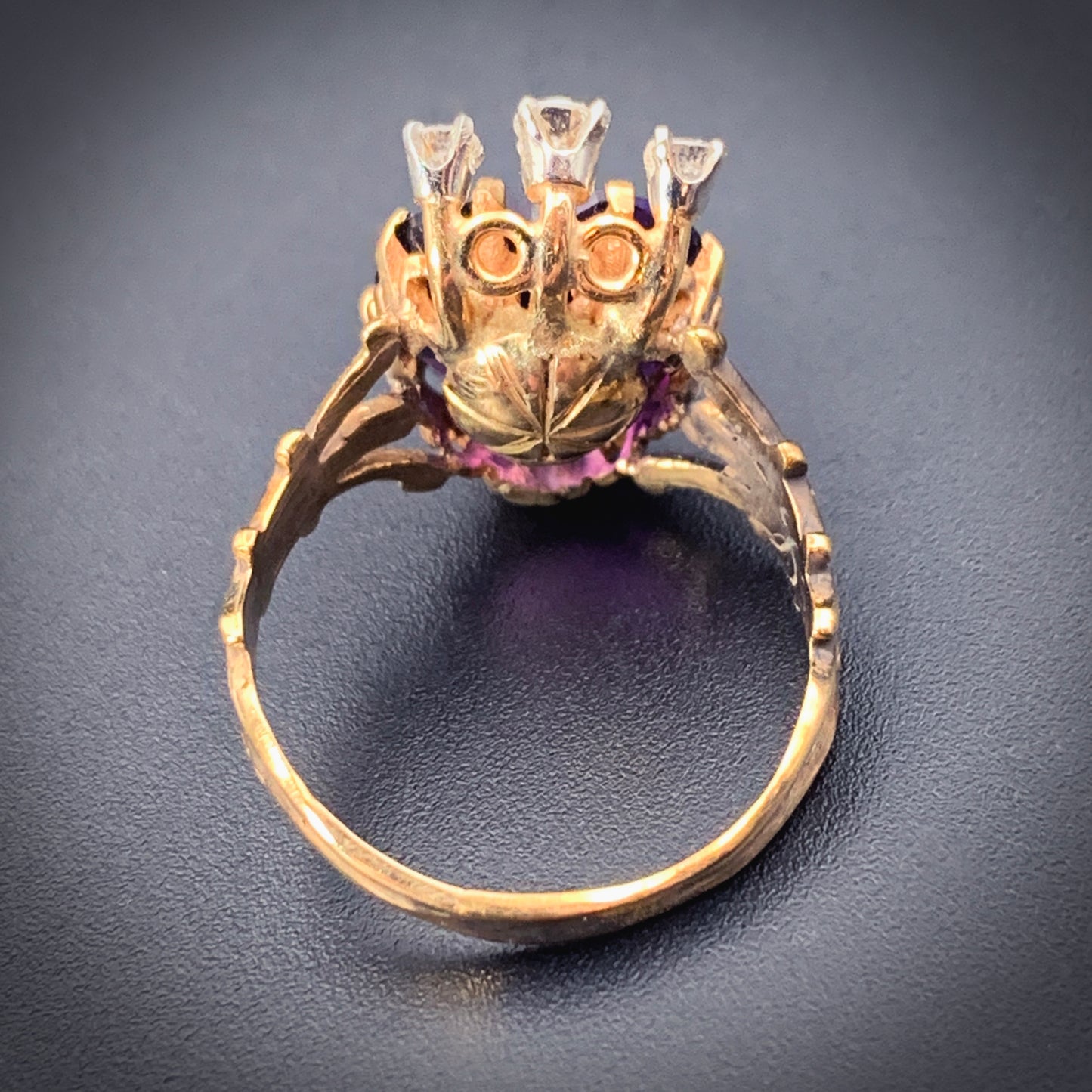 Antique 14K, Diamond & Amethyst Heart Conversion Ring
