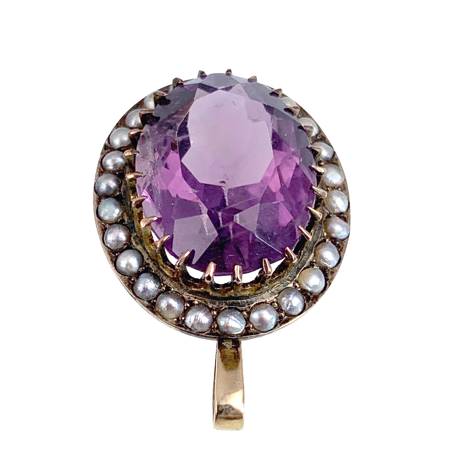 Antique 9K, Amethyst & Seed Pearl Pendant