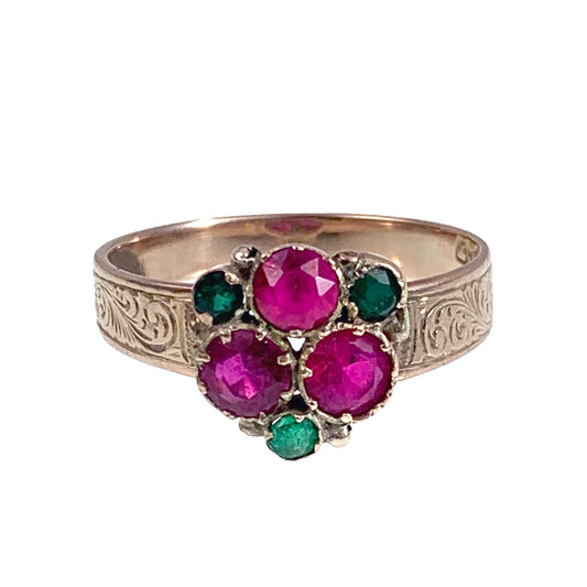 SOLD Antique 9K, Ruby & Emerald Ring