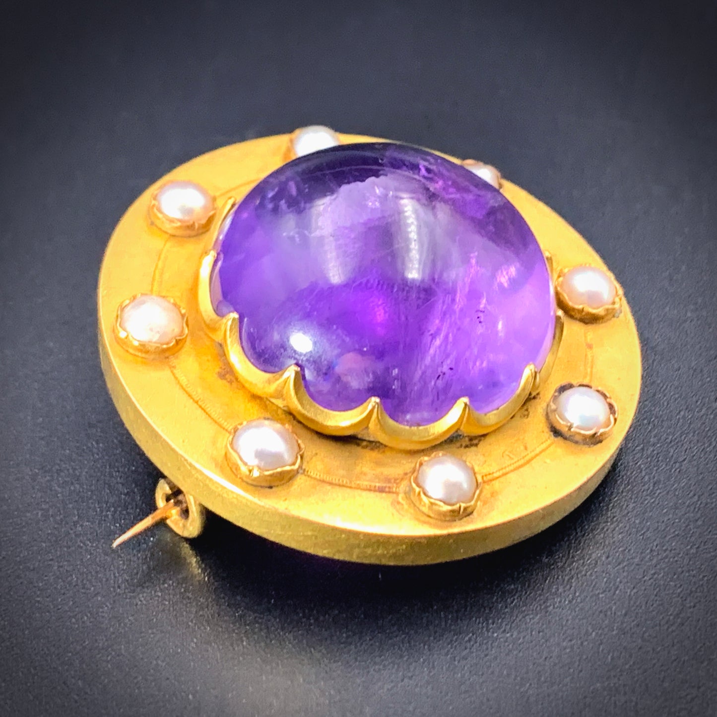 Sold Antique French 18K, Amethyst & Pearl Brooch