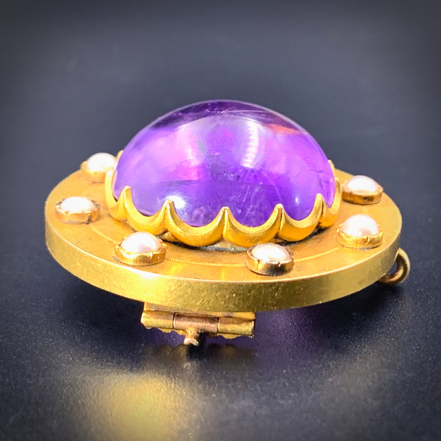 Sold Antique French 18K, Amethyst & Pearl Brooch