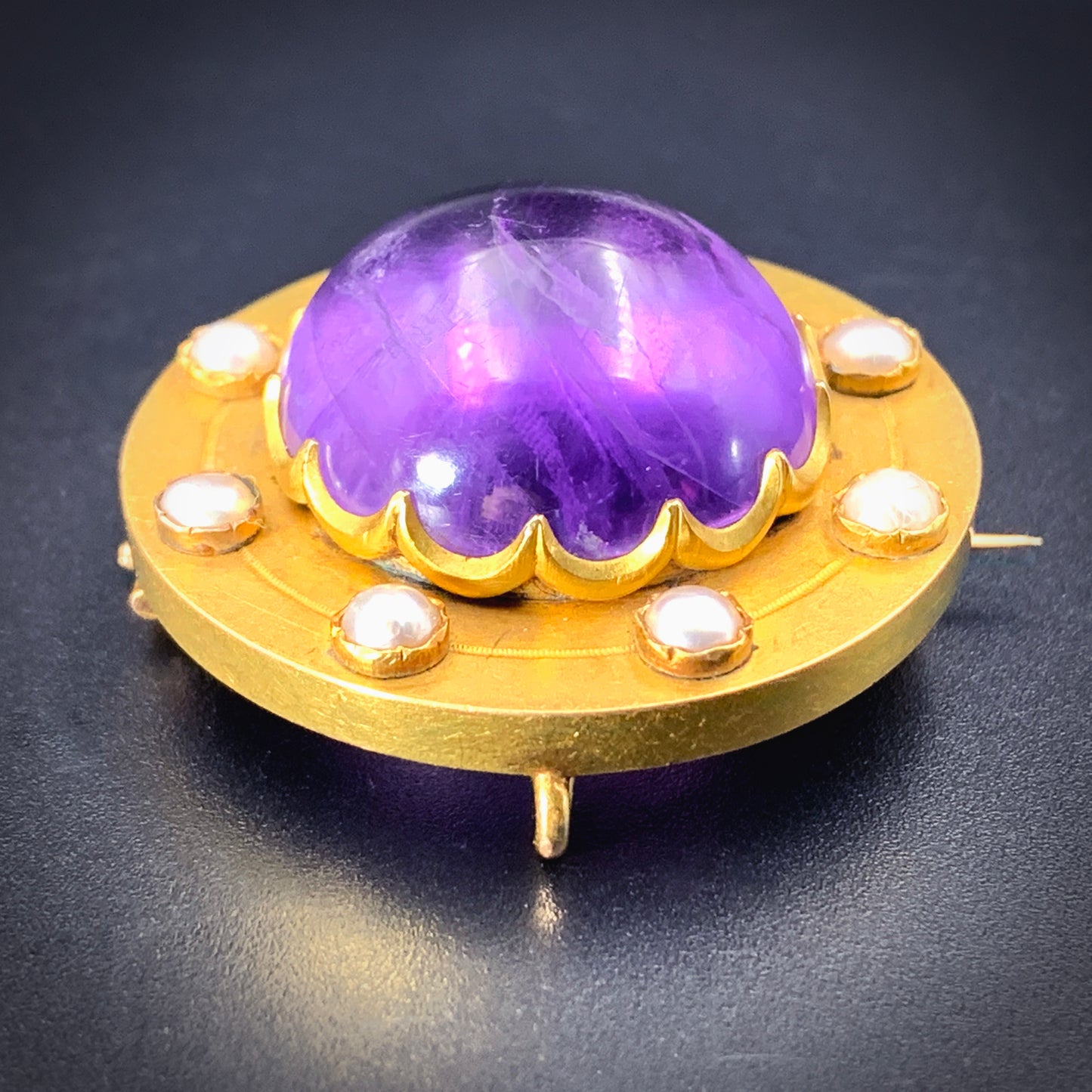 Sold Antique French 18K, Amethyst & Pearl Brooch